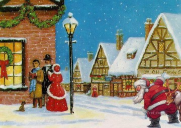 Weihnachtsmarkt Werke - Santa Claus schlüpfen in die Wohn Kreis Geschenke Kinder Original Ölgemälde zu liefern
